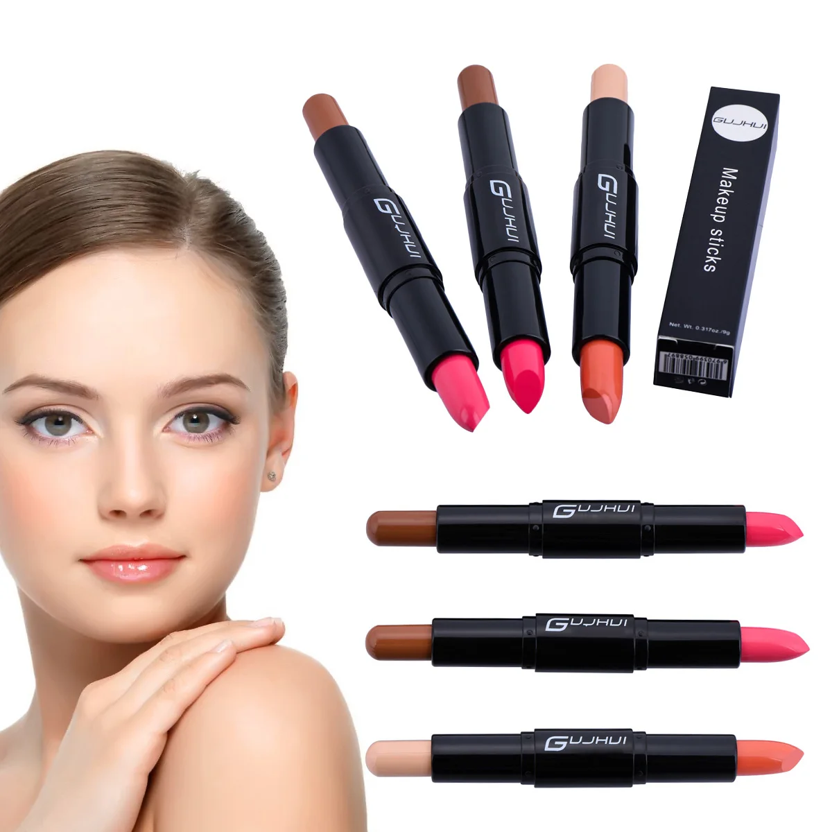 

Creative Fashion Cosmetics Concealer Makeup Stick Double-ended 2 In 1 Base Face Foundation Lip Eye Contour Lipstick TSLM1