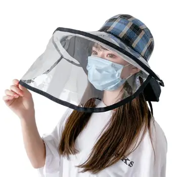 

Transparent Anti Splash Full Face Covering Mask Unisex Plaid Anti-Spitting Dustproof Removable Face Shield Protective Bucket Hat
