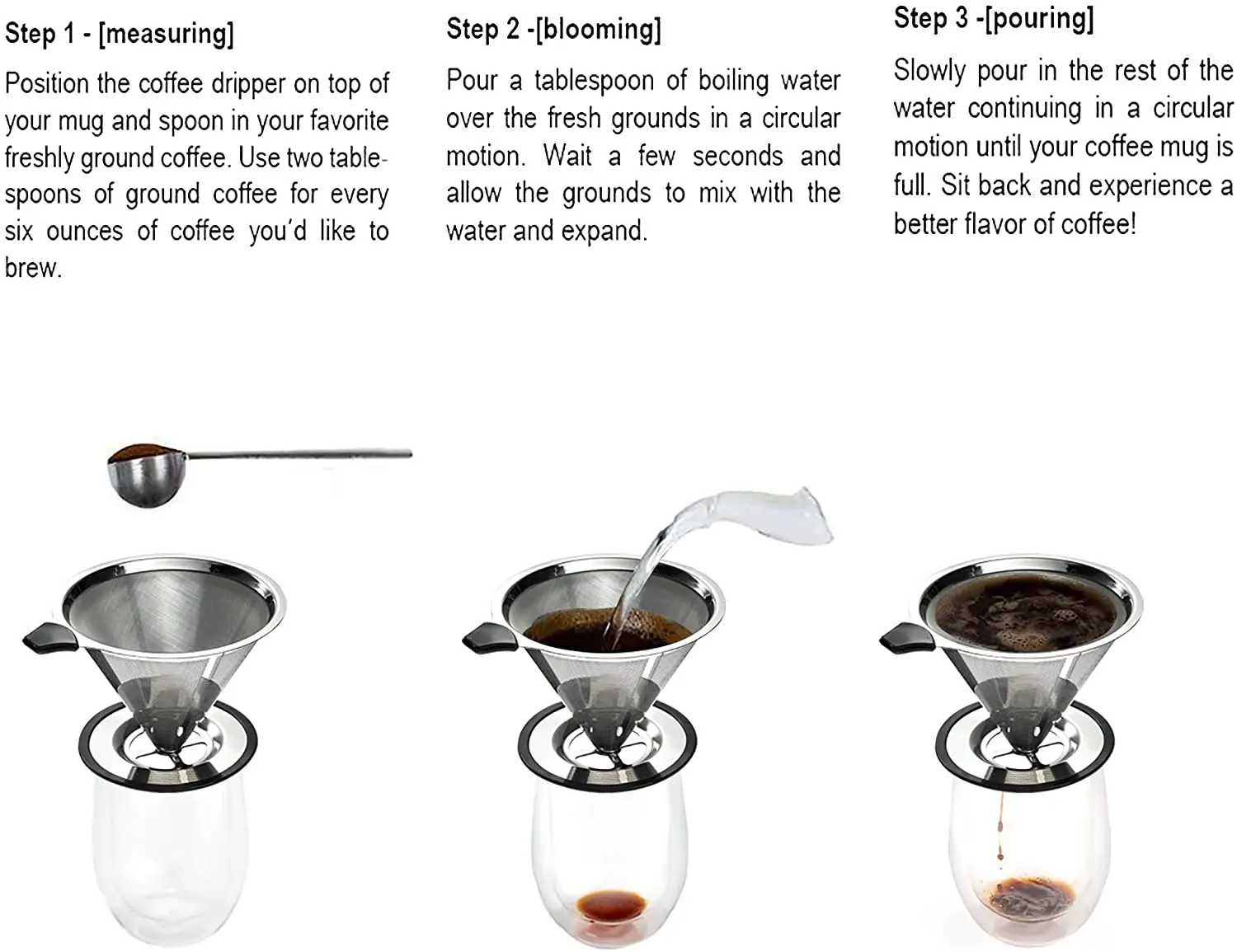 Stainless Steel Pour Over Coffee Cone Dripper Paperless Reusable Ultra Fine Micro Mesh Filter
