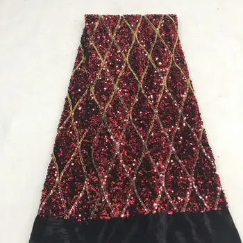 

Blue 2020 New Design Velvet With Sequins African French Velvet Lace Fabric High Quality Nigerian Fabric Tissus Dentelle KRL-4128