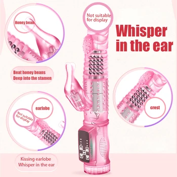 Rabbit Vibrator Realistic Dildo Penis Vibrator Clitoris Stimulate Massager Transparent Rotating Bead Female Sex Toy For Women 2