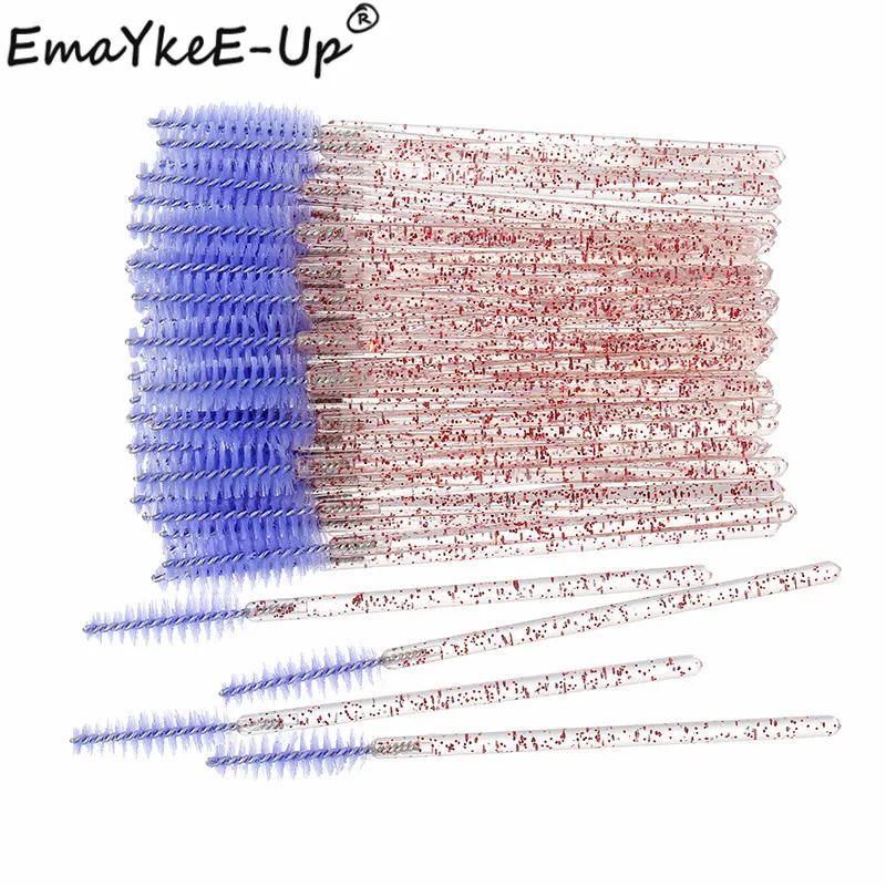 50pcs Disposable Crystal Eyelash Brushes Mascara Wands Grafting lash Brush Eyelash Brushes for Eyelashes Applicators lash wand - Handle Color: C-Red light purple
