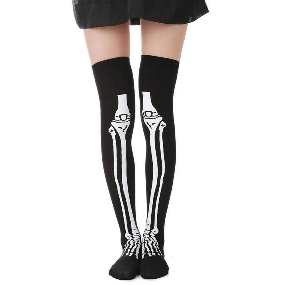 1 пара носков с костями скелета, костюм на Хэллоуин выше колена, высокие чулки, носки, Прямая поставка, disfraz Mujer, Хэллоуин, FB