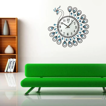 

Creative Peacock Large Wall Clock Metal Living Room Watch Home Office Decoration