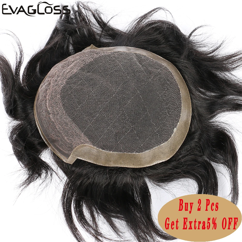 

EVAGLOSS Men's Wig French Lace with Poly Coating Indian Human Hair System Mens Toupee Free Shipping