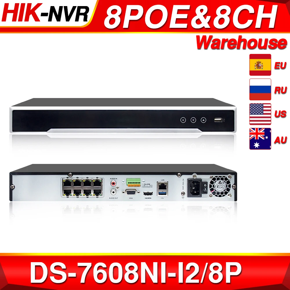 Hikvision Original NVR DS-7608NI-I2/8P 8CH 8 POE NVR for POE Camera 12MP Max 2 SATA Network Video Recorder.