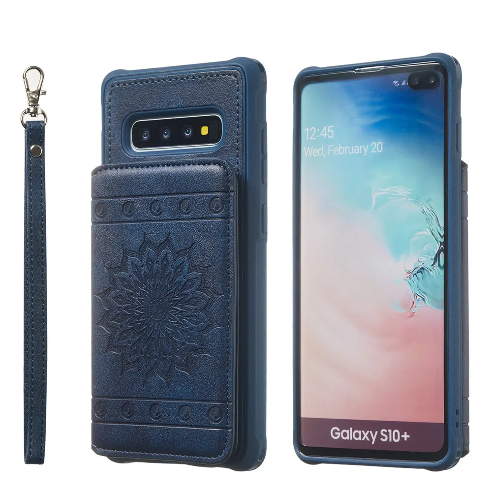 Противоударный чехол для телефона с карманом для карт для samsung Galaxy S10e S10 S9 S8 Plus Note 8 9, чехол-кошелек с ремешком