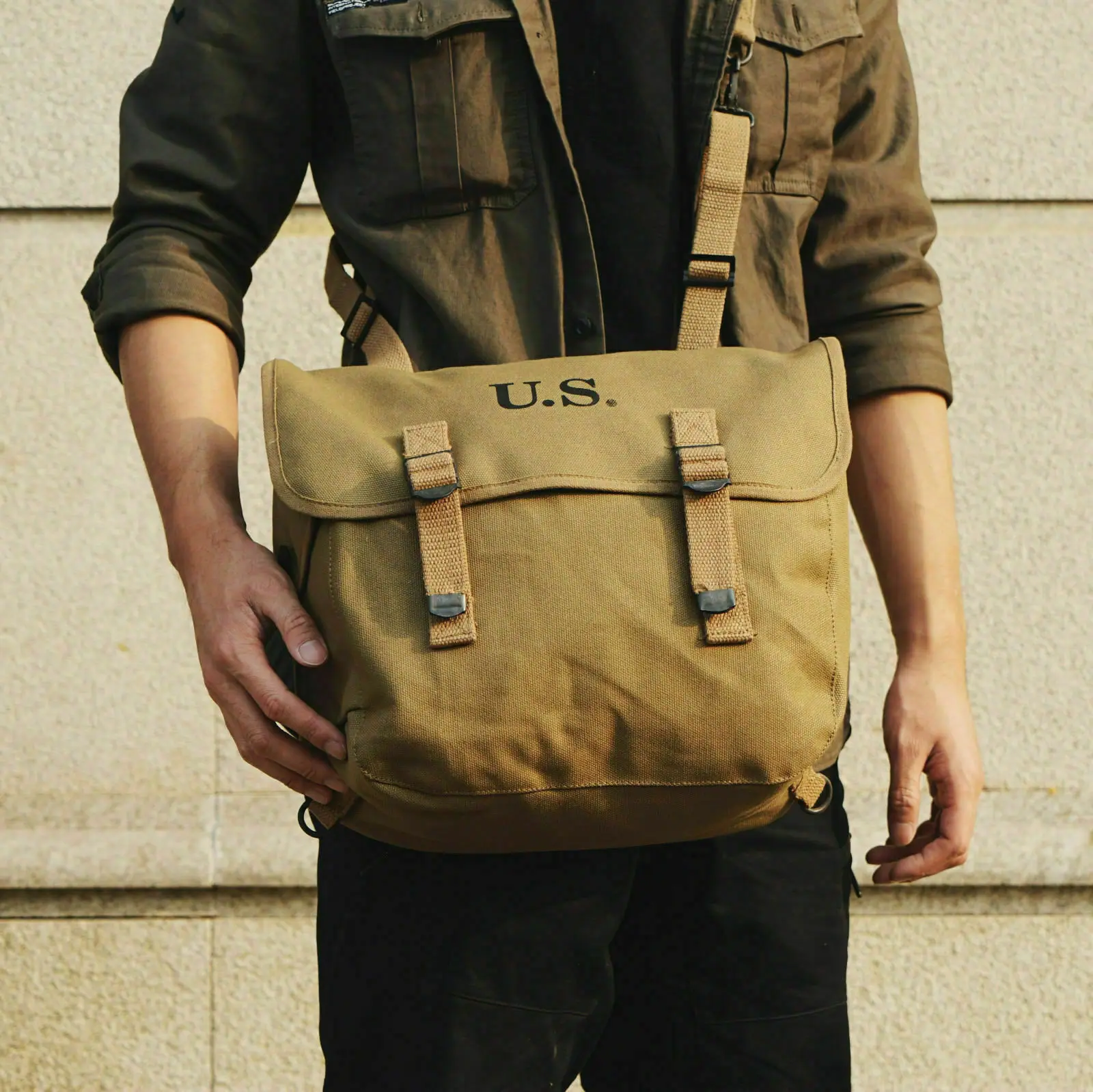 tomwang2012. WWII WW2 US ARMY 1943 M36 MUSETTE FIELD BAG BACK PACK HAVERSACK MILITARY War Reenactments