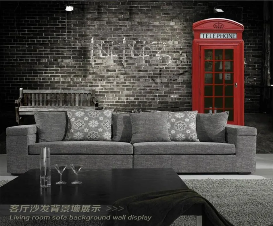 Retro British Industrial Style Red Telephone Booth Brick Wallpaper 3D Cafe  Restaurant Bar Decor Background Mural Wall Paper 3D