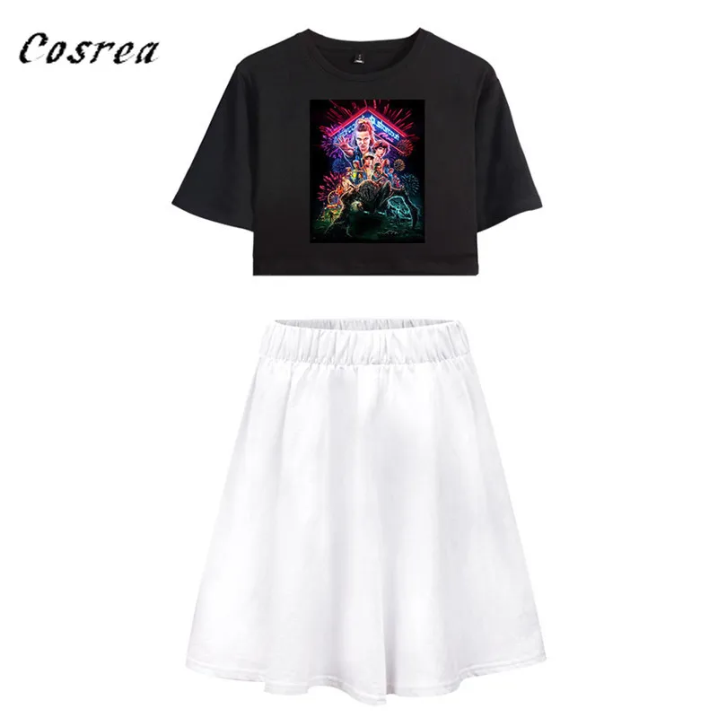 Cosrea TV Stranger Things Dustin Cosplay costume women Suit skirt Summer girl T-Shirt blouse long skirt Eleven Cosplay dress