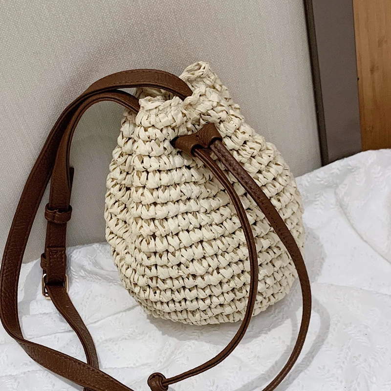 

Crossbody Purse Women Straw Bag Bucket Summer Casual Drawstring Vacation Beach Weave Mini Bohemian Carteras Mujer De Hombro New