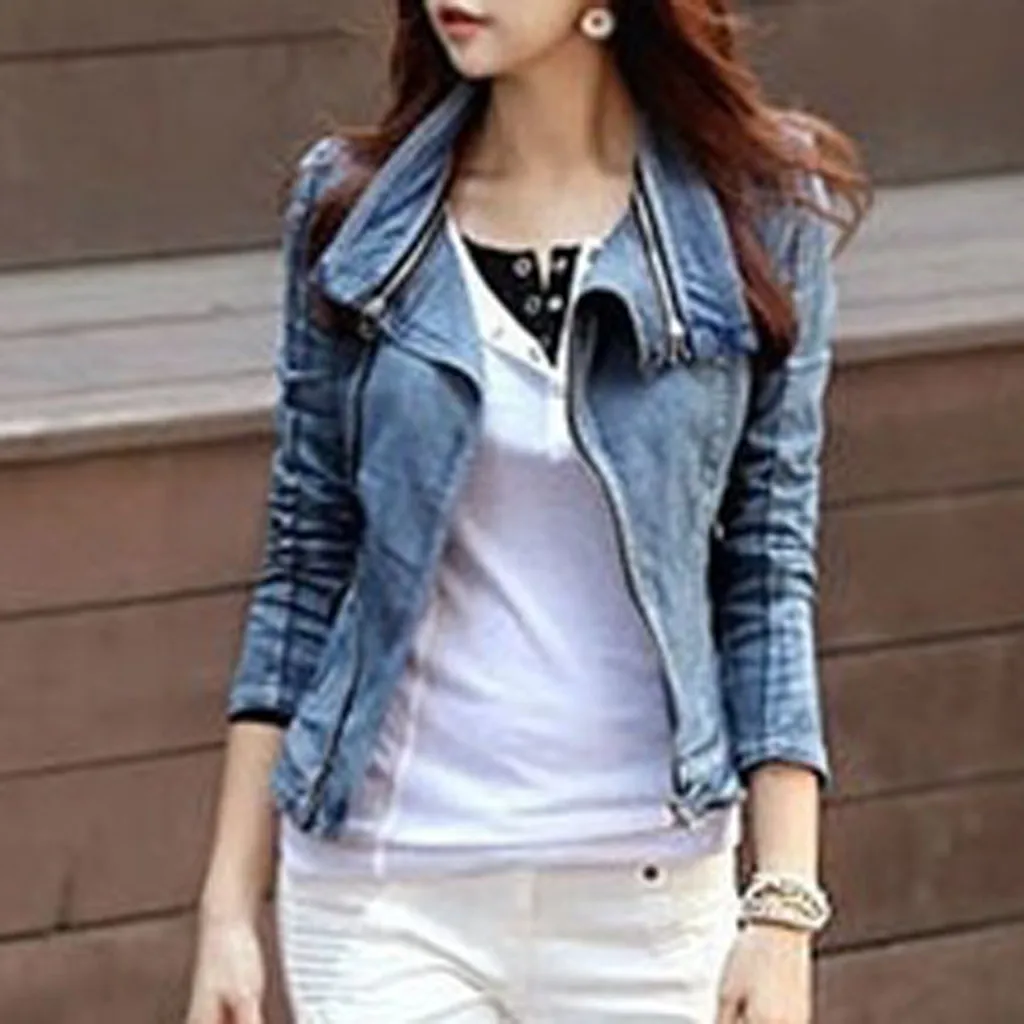 

Jacket Women Coat Women Long Sleeve Denim Coat Ladies Casual Short Jacket Outwear Jeans Overcoat Free Ship куртка женская Z4