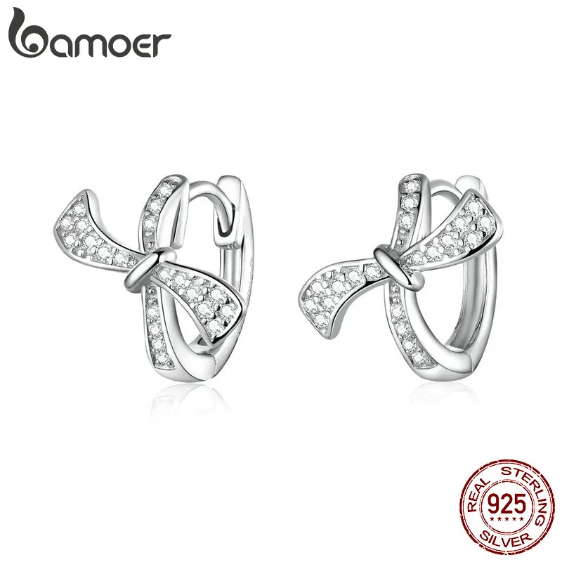 Женские серьги кольца bamoer оригинальные из стерлингового серебра 925 пробы с