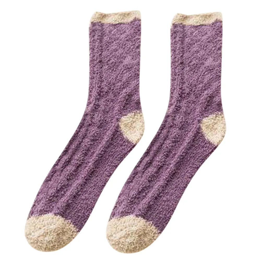 Милые носки осень зима коралловый флис мягкий удобный однотонный твист пол винтажные носки Medias Tobilleras