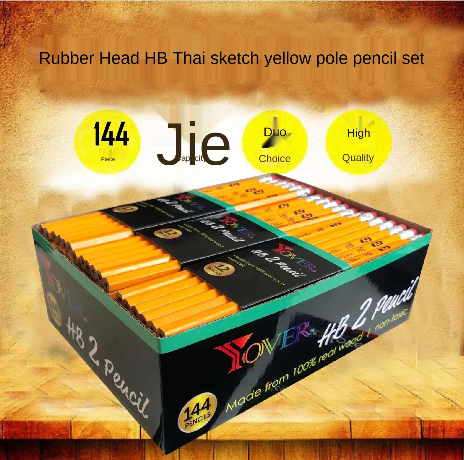 

Colored pencil for drawing Selling Student Rubber Head Art 144 pieces Test HB Yellow Rod Sketch Drawing Pencil