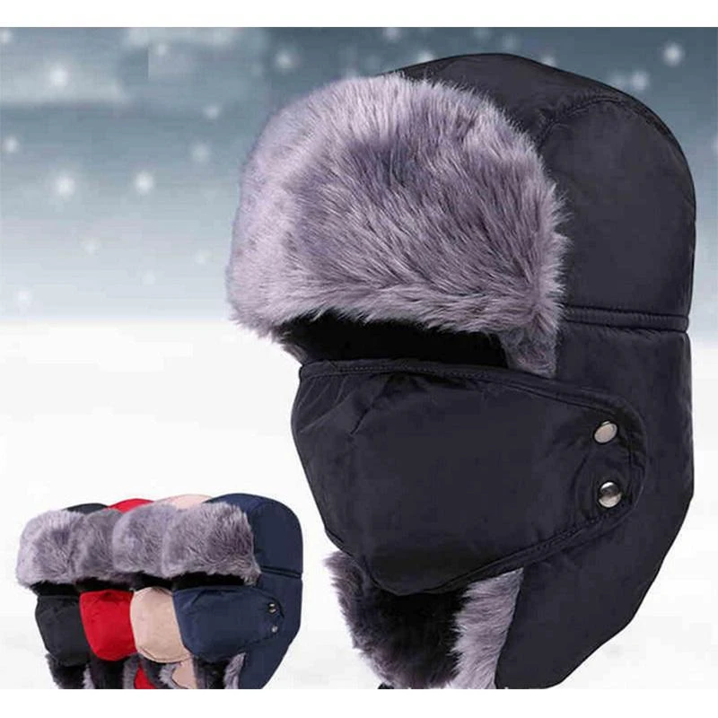 mad bomber trapper hat Fashion Winter Fur Warm Windproof Hat Men Women Bomber hats Lei Feng Cap Faux Fur Ear Flap Cap outdoor Ski Cold Anti-snow Caps mens leather bomber hat