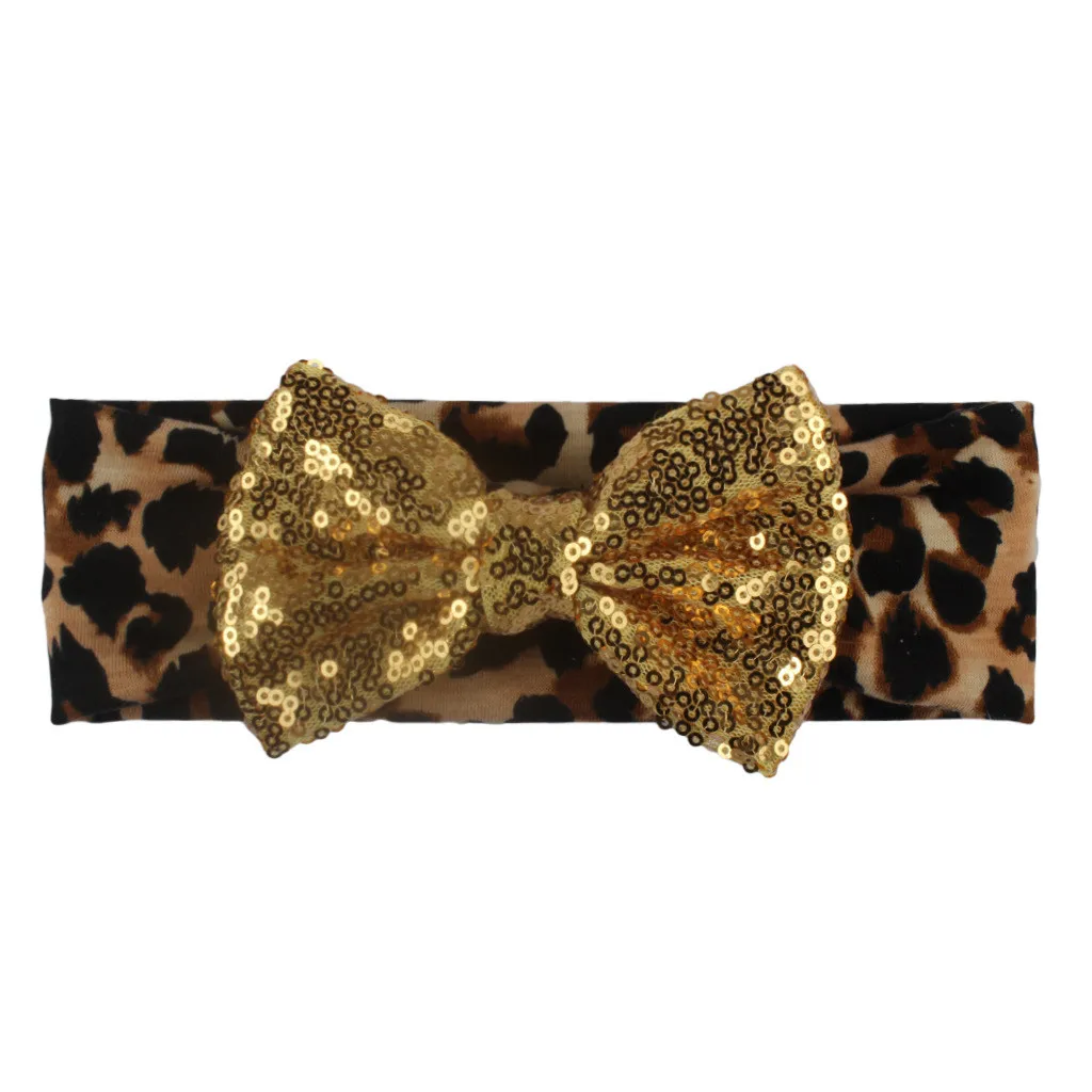 Newborn Toddler Headband Leopard print sequin bow kids headband Elastic Baby Headdress Kids Hair Band Girl Bow Knot