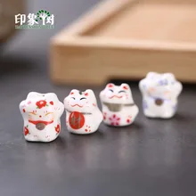 1 pièces 12-14mm chat chanceux perles en céramique Maneki Neko chat entretoise perles en céramique mignon Kawaii perles en vrac bijoux à bricoler soi-même Makings 1(China)