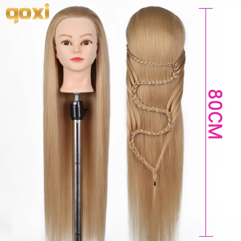 Qoxi Mannequin Heads With 80cm Hair For Braiding Tete De Cabeza