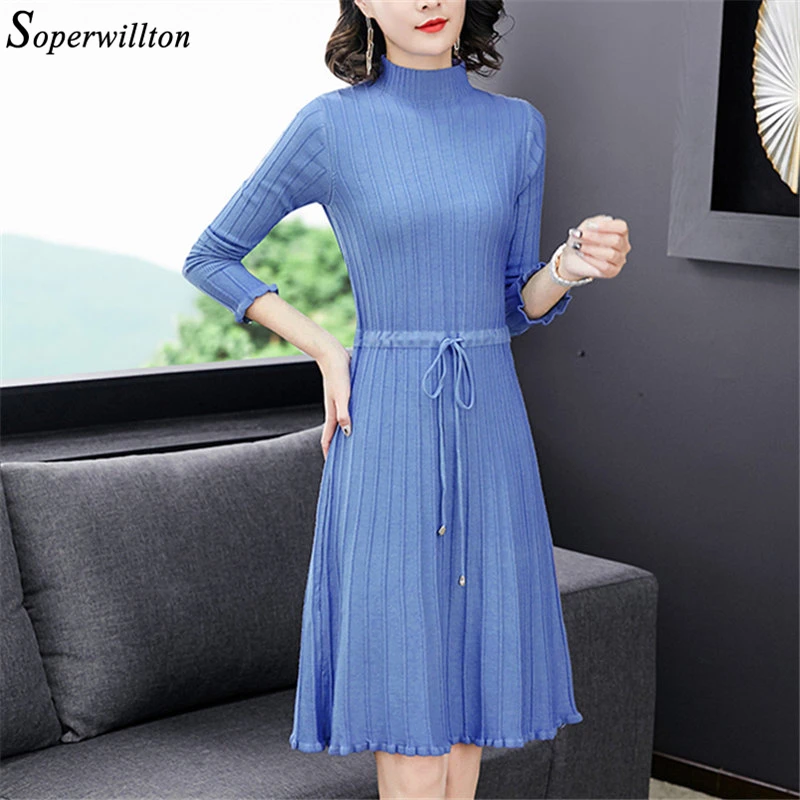 

Autumn Winter Women Knitted Dress Accept waist Turtleneck Sweater Dresses Lady Slim Bodycon Long Sleeve Bottoming Dress Vestidos
