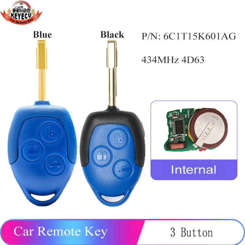 KEYECU (2 Models for Optional ) 433MHz 4D63 Replacement Remote Key 3 Button for Ford Transit WM VM 2006-2014 6C1T15K601AG