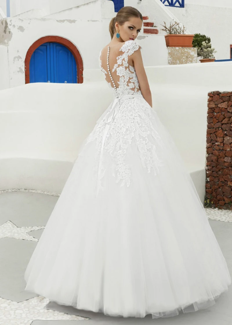 Vestido De Noiva, с рукавами-крылышками, v-образный вырез, без рукавов, кружевная Иллюзия Аппликации, свадебное платье, бальное платье, свадебные платья