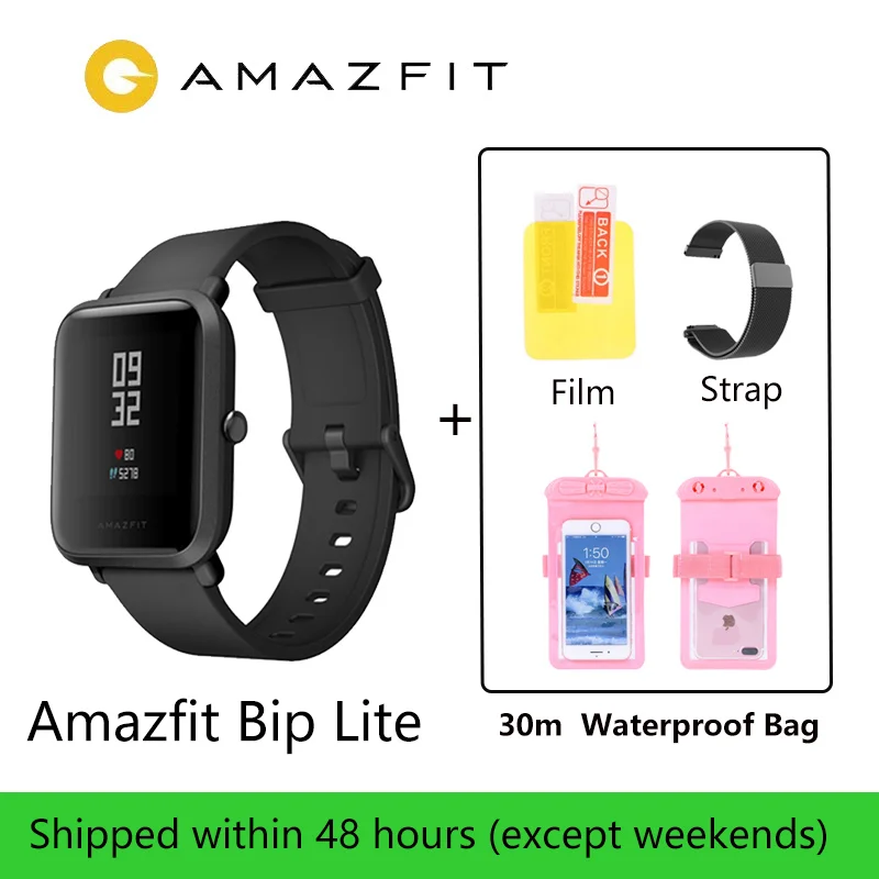 Глобальная версия Amazfit Bip Lite Смарт-часы 45 дней Срок службы батареи 3ATM в соответствии со стандартом водонепроницаемости Smartwatch для Xiaomi - Цвет: Black-GIFT