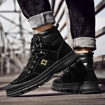 

Ankle Boots Lace-Up Soft genuine Leather Boots British Design Men's Shoes outdoor Brand Winter Basic Boots Men Casual Men Boots