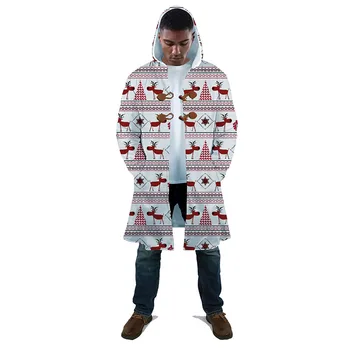 

Mens New Style Autumn Winter Christmas Elk Snowflake Print Coat Trench New Fashion Long Overcoat Casual Solid Outwear Cardigan