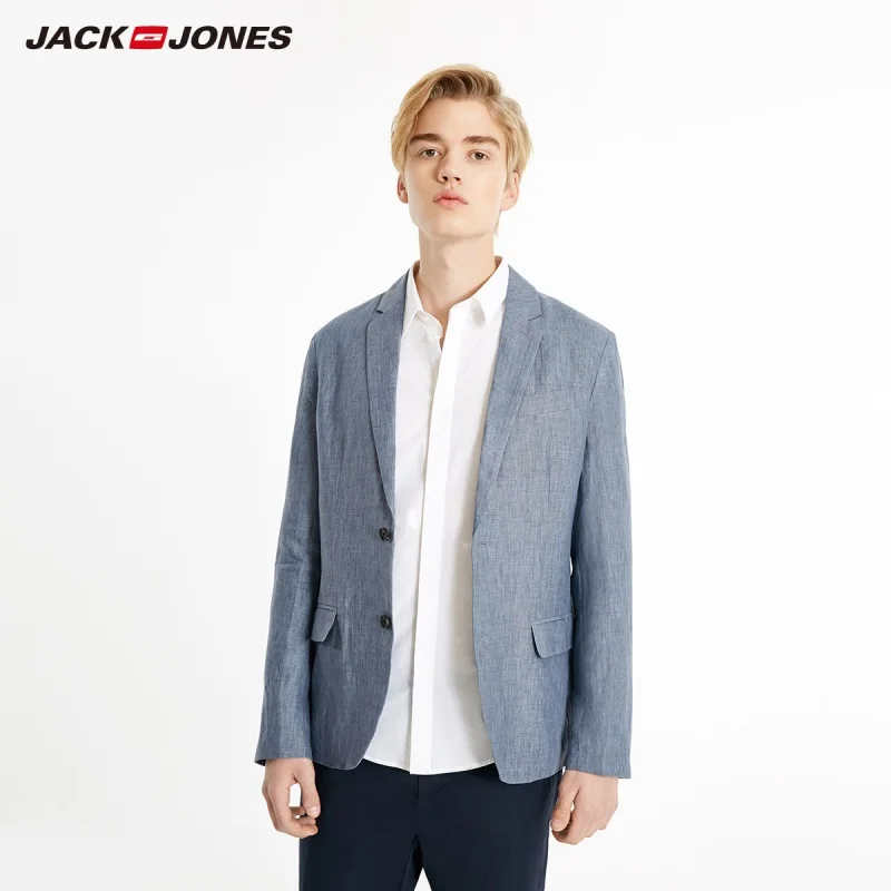 JackJones мужской льняной костюм куртка удобный блейзер мужская одежда 219108505 - Цвет: DUST BLUE