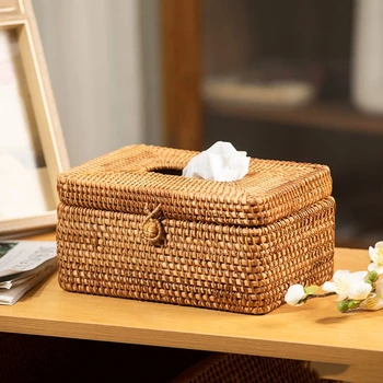 

Elegant Handmade Rattan Tissue Box Napkin Storage Container Desktop Toilet Paper 53CB