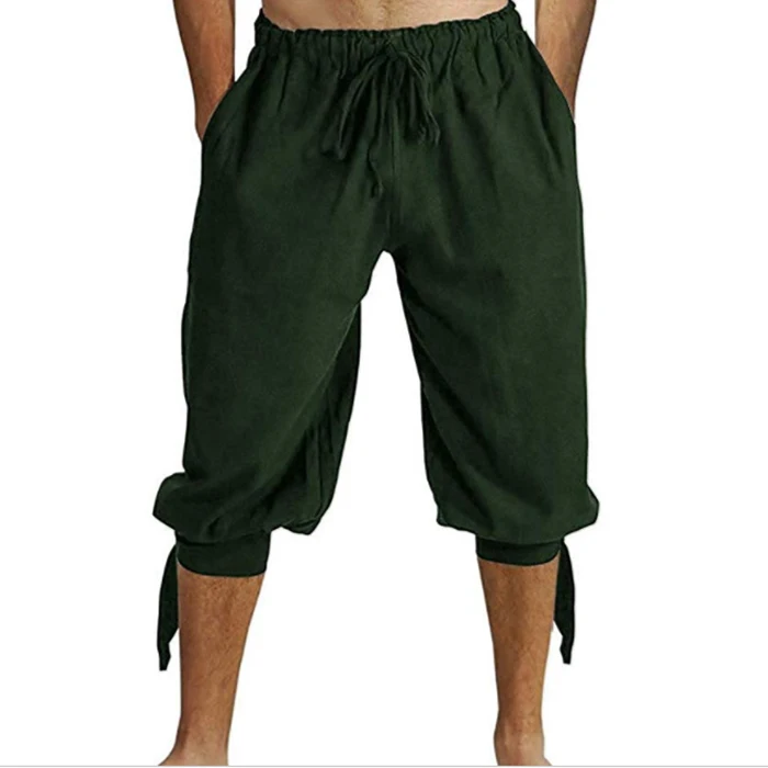 New Men's Renaissance Pirate Clothing Medieval Trousers Viking Cos Role Playing and Knee Flax Trousers