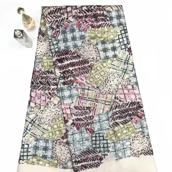 

newest style embroidered net lace fabric with mul ti color sequins african lace nigeria tulle net fabric for party dress