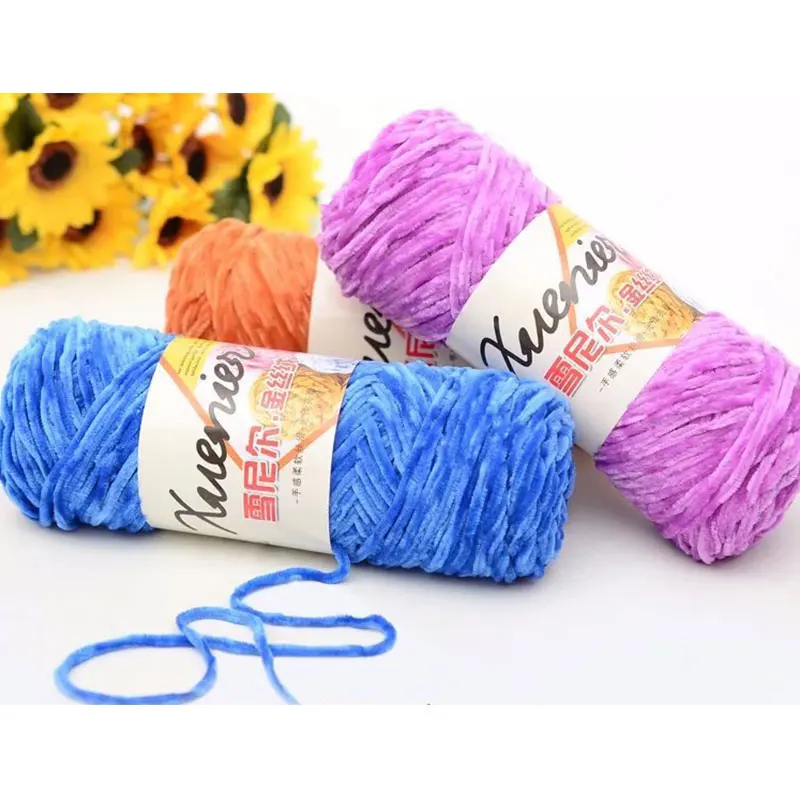 

DoreenBeads Colorful Chenille Velvet Super Soft Hand Knitting Yarn Women Girls 5mm Wool Knit Yarn Crochet Scarf Hat DIY Line