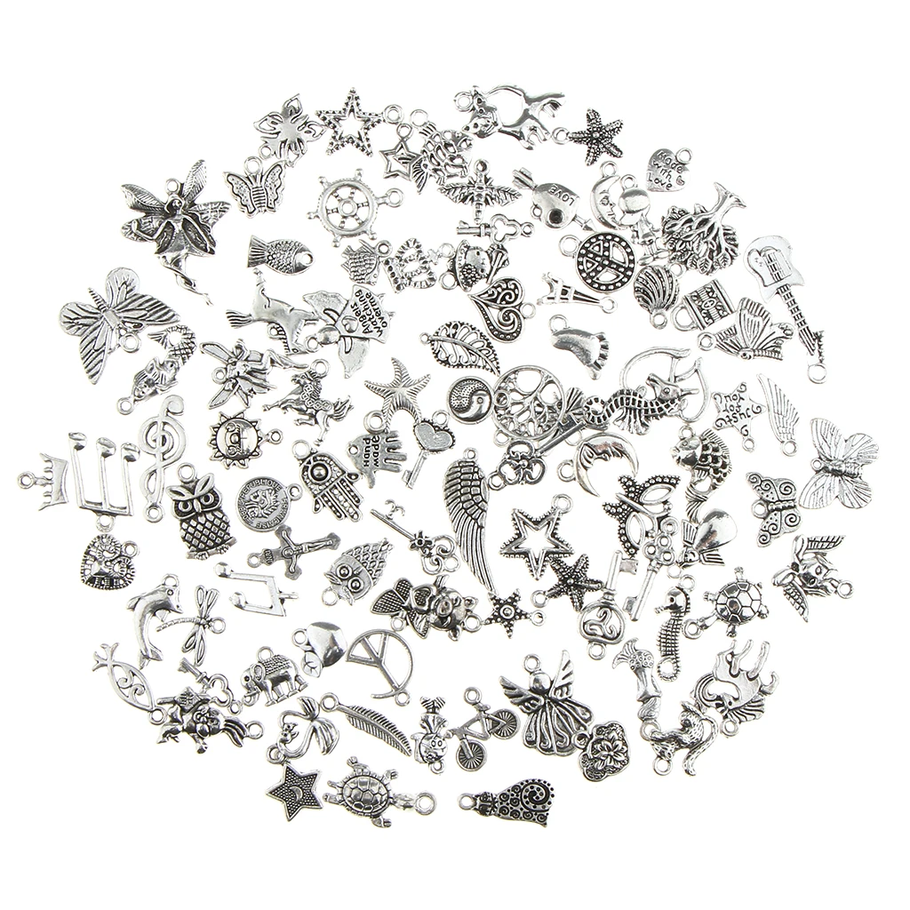 100 Pieces Assorted Antique Charms Pendant for Craft Jewelry Making Loose Bead