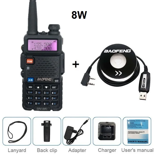 add cable BAOFENG UV-5R 8 Вт рация VHF UHF Любительская Ham CB радиостанция HF трансивер PMR446 охотничий радиоприемник Amador сканер VOX UV 5R - Цвет: add cable