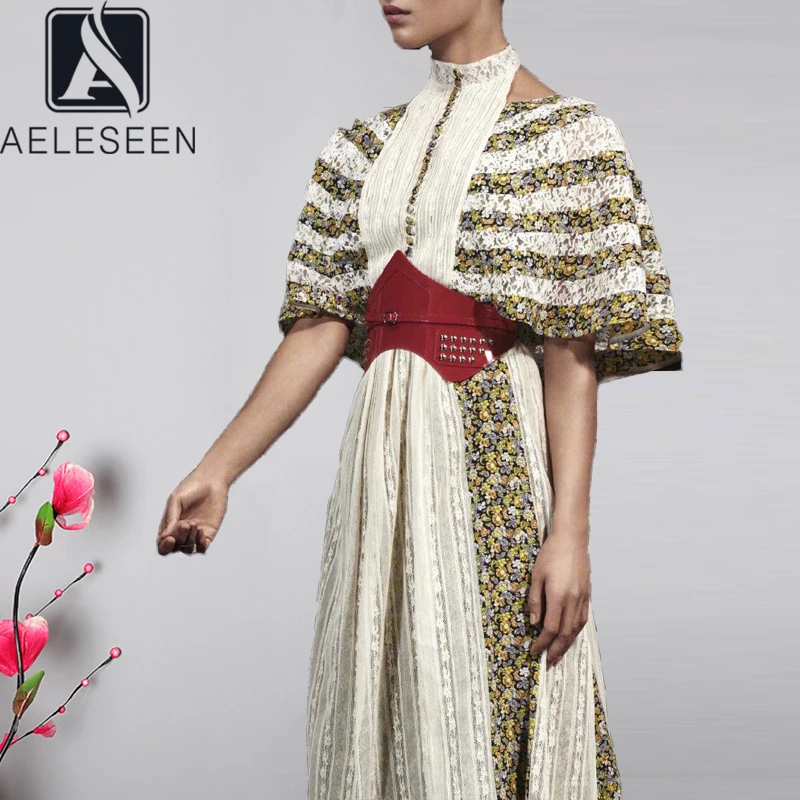 Женское платье с цветочным принтом AELESEEN модельное кружевное лоскутное для пляжа
