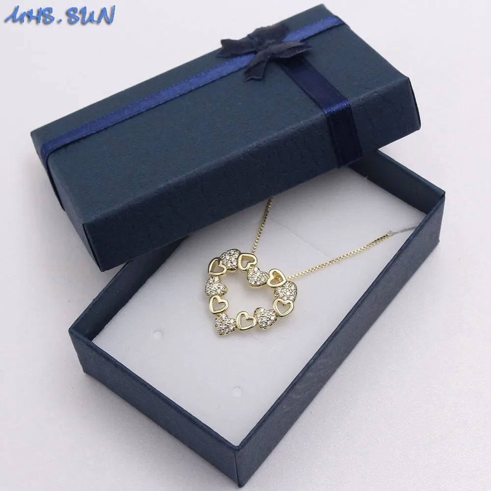 MHS.SUN women luxury zircon necklace with love heart pendant charms chain necklace AAA CZ crystal jewelry for female party gift