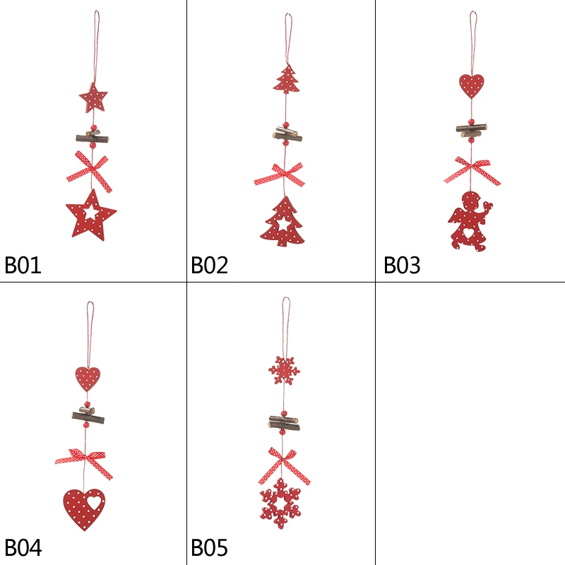 1/2/3Pc Red Dot Heart Snowflake Xmas Tree Angel Star Wooden Pendants Ornaments Christmas Hanging Decorations For Home Navidad