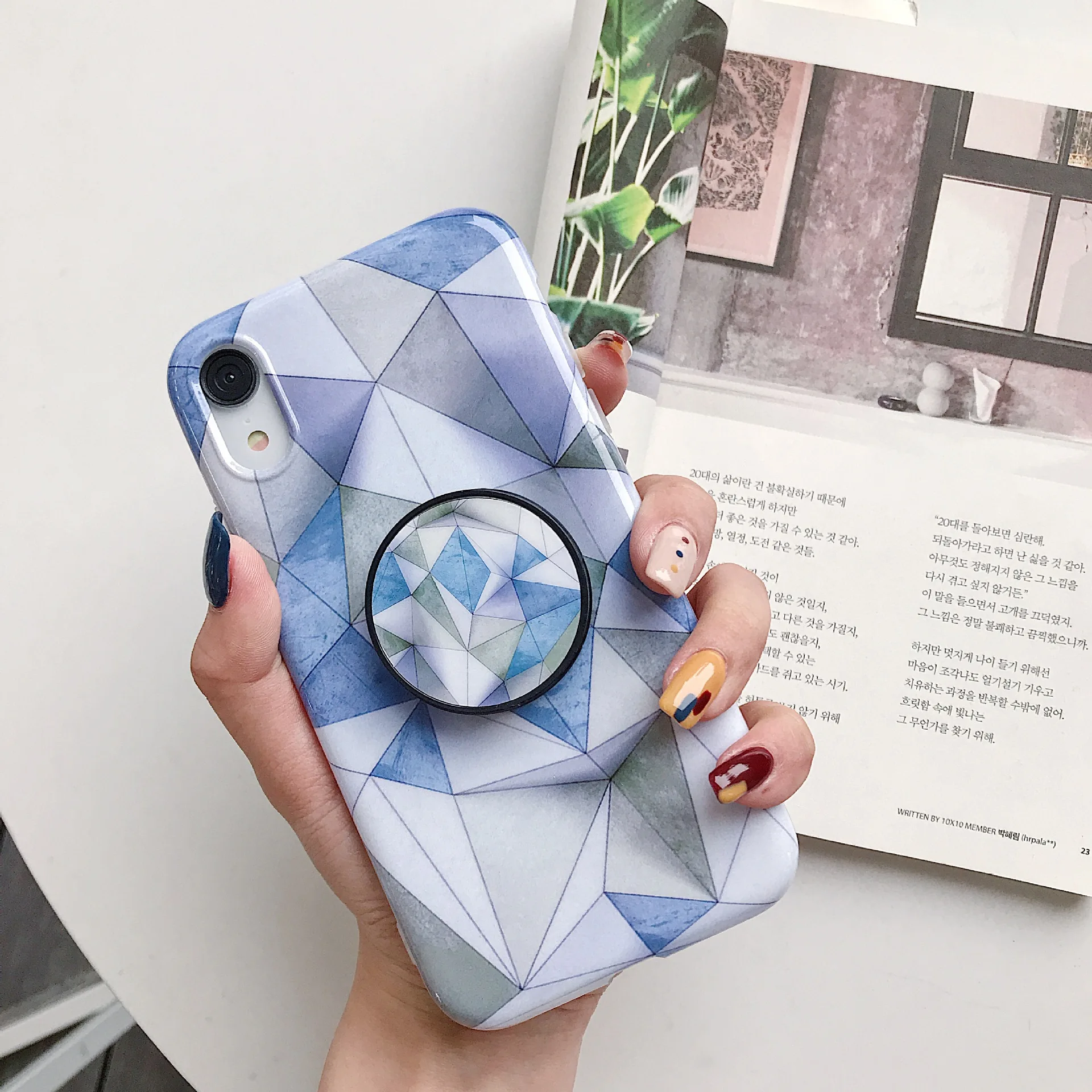 

LUPHIE Marble Bracket Phone Case for iPhone X Xs Max XR TPU Glossy IMD Phone Cover For 6 6s 7 8 Plus Foldable Bracket Case Coque