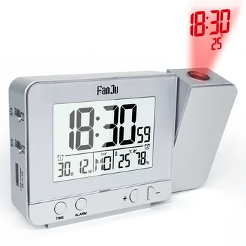 

Projection Clock Silver Alarm Clock with Time Temperature Projection LED Screen Alarm Clock USB Charging Clock electronic