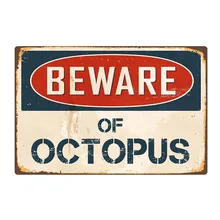 Доска металлическая винтажная BE WARE OF OCTOPUS металлическая гирлянда доска бар клуб кафе-гараж Настенный декор Искусство ретро-табличка знаки Decoratie