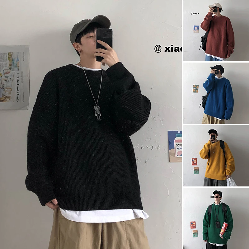 Winter Sweater Men's Warm Fashion Solid Color Casual Knit Pullover Man Streetwear Wild Loose Long-sleeved Pullover Men M-2XL Winter Sweater Men's Warm Fashion Solid Color Casual Knit Pullover Man Streetwear Wild Loose Long-sleeved Pullover Men M-2XL