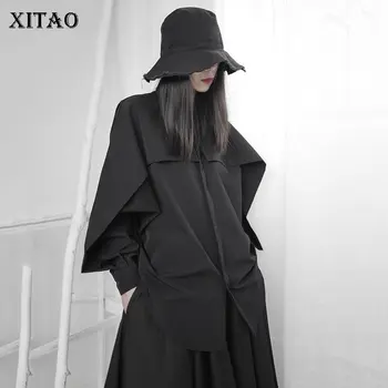 

XITAO Niche Full Sleeve Turn Down Collar Black Single Breasted Shirt 2020 Spring New Women Sense of Design Top Style DMY3708