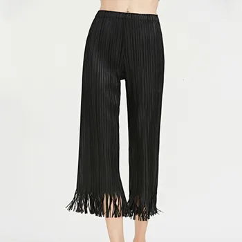 

LANMREM 2020 Solid Color Cropped Trousers Summer New Comfortable Casual High Waist Loose Straight Trousers Female PB966