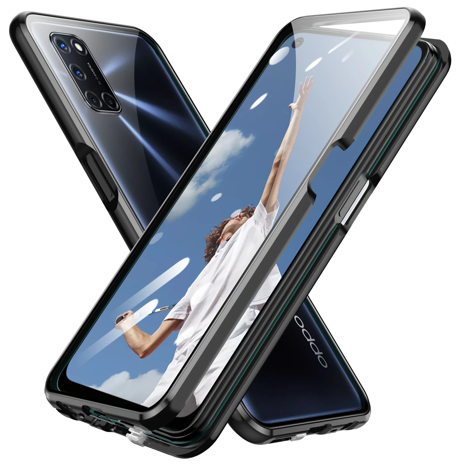 Чехол Jonwelsy для OPPO A52 A53 A53S A32 360 полная защита корпуса двустороннее закаленное