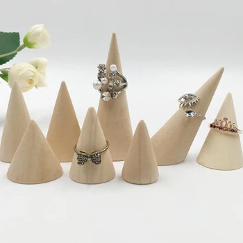 

Vintage Natural Unpainted Wood Finger Cone Ring Holder Jewelry Display Stand Organizer Storage Rack