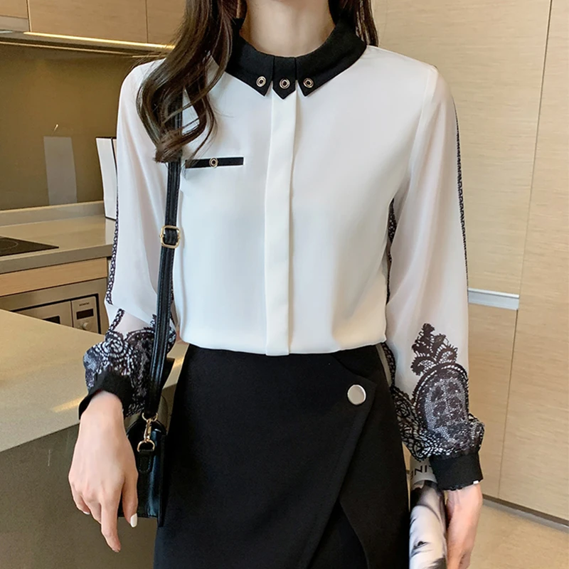 silk blouses New elegant Women's Blouses embroidery white shirts 2021 Spring long sleeve Casual Tops Shirts Blusas Mujer long sleeve blouse