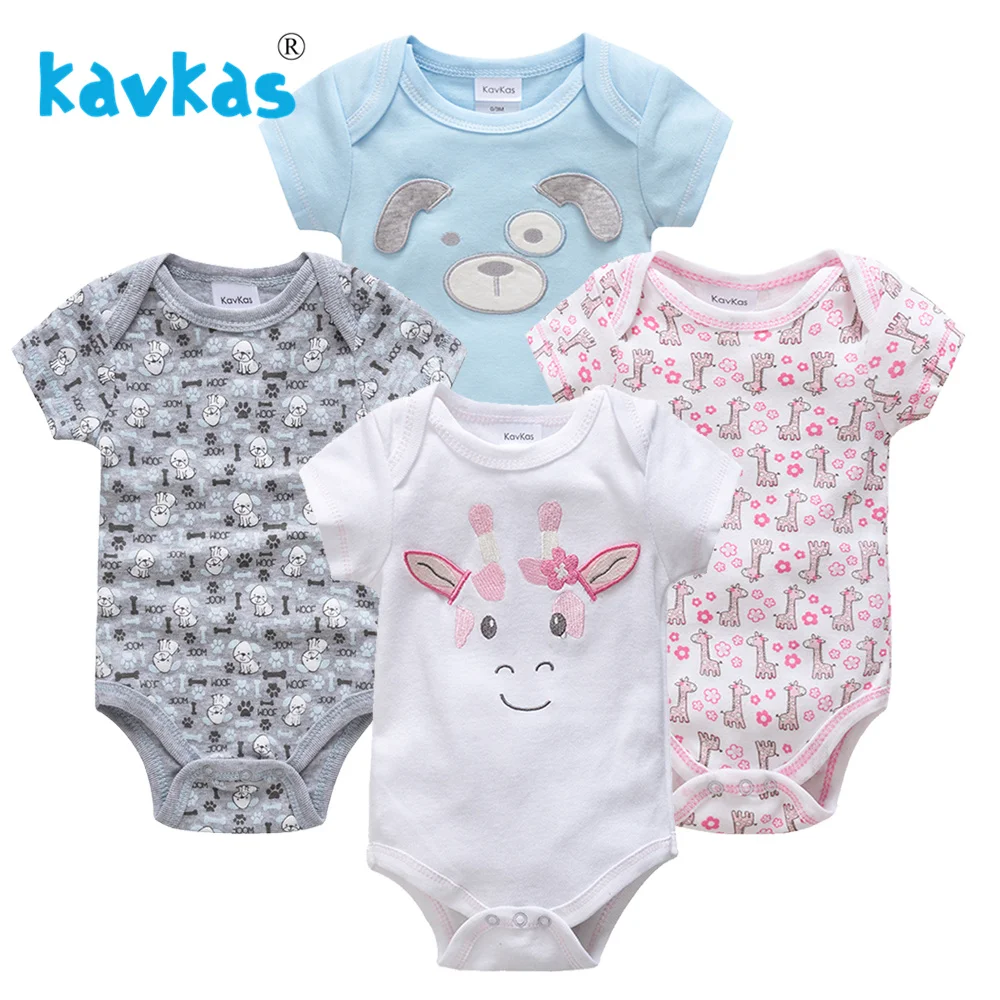 

Kavkas Newborn Baby Girl Overalls Short Sleeve Summer 4pcs/lot Outdoor Costume Baby Girl Rompers Recien Nacido