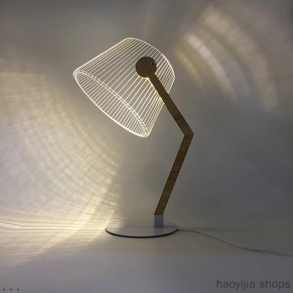 

New LED Light Office Bedroom Reading Light Wooden Support Lamp Shade Stylish USB Power 3D Effect Stereo Vision LED Table Lamp